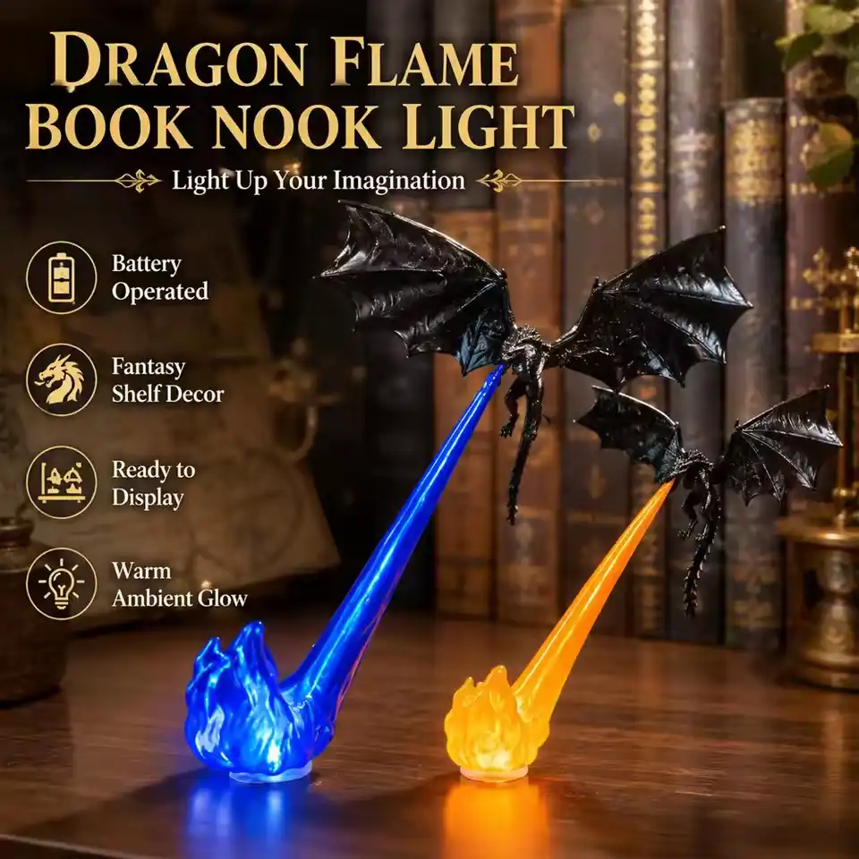 Dragon Bookshelf Nook Light 3D Printing Dragon Flame Book Nook Bookshelf Room Decoration Desktop Ornament Brithday Christmas
